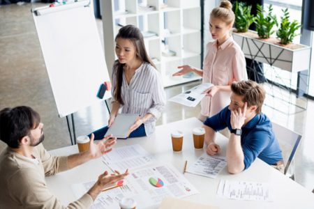 Coworkers collaborating with each other