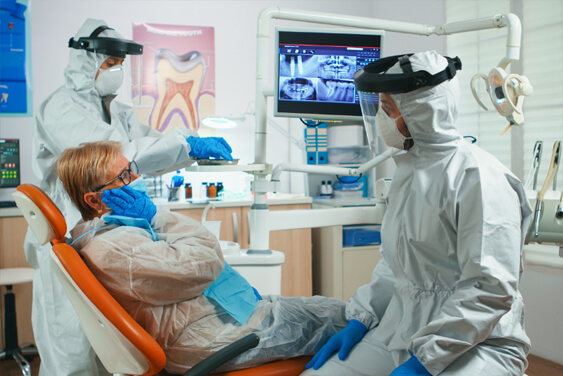 Patient interacting with staff at the dentist